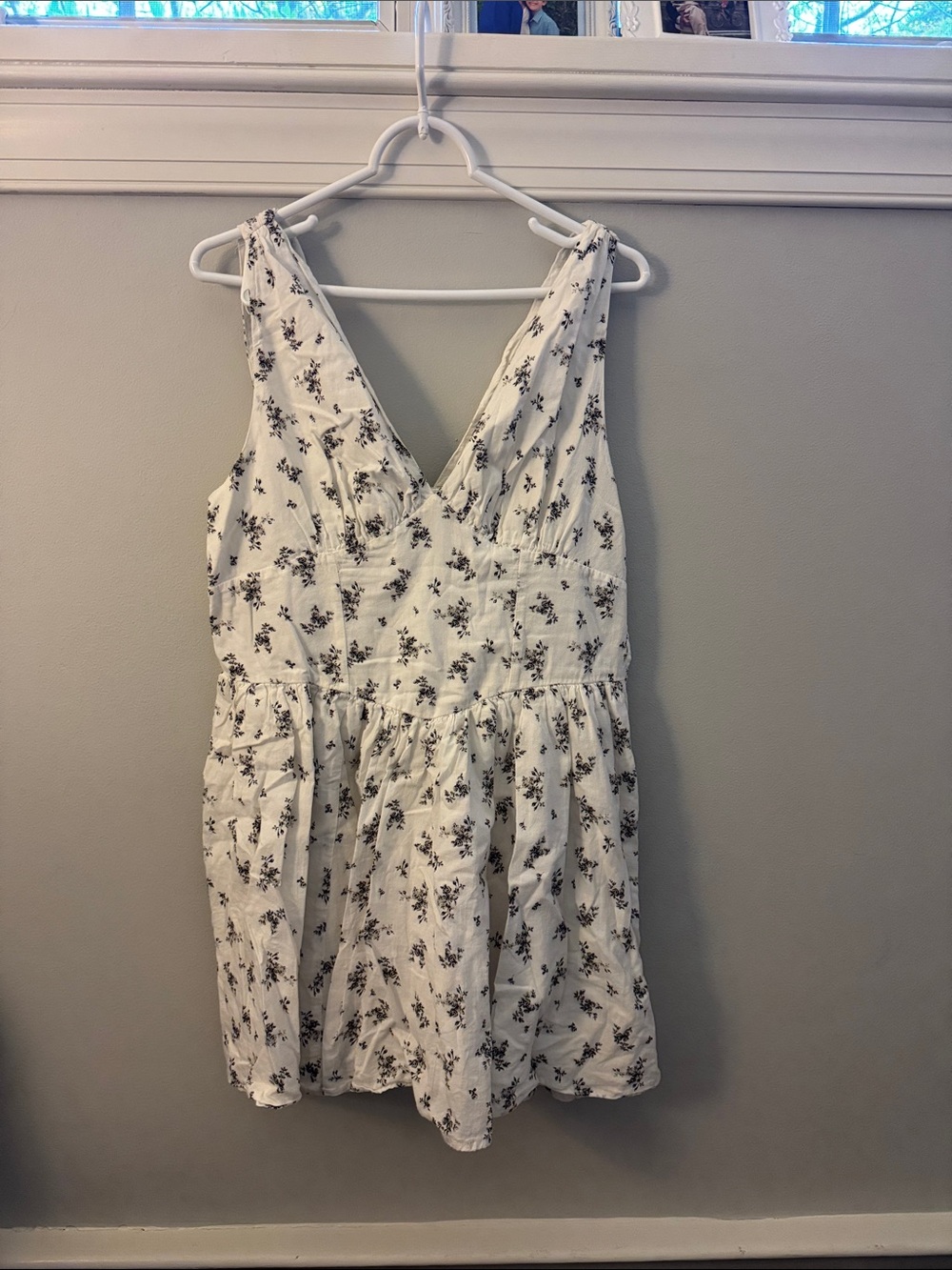 Divided White Mini Dress with Black Floral Motif